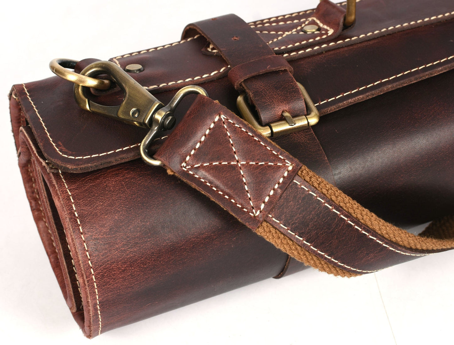 Étui à couteaux de chef en cuir marron noyer - 10 fentes