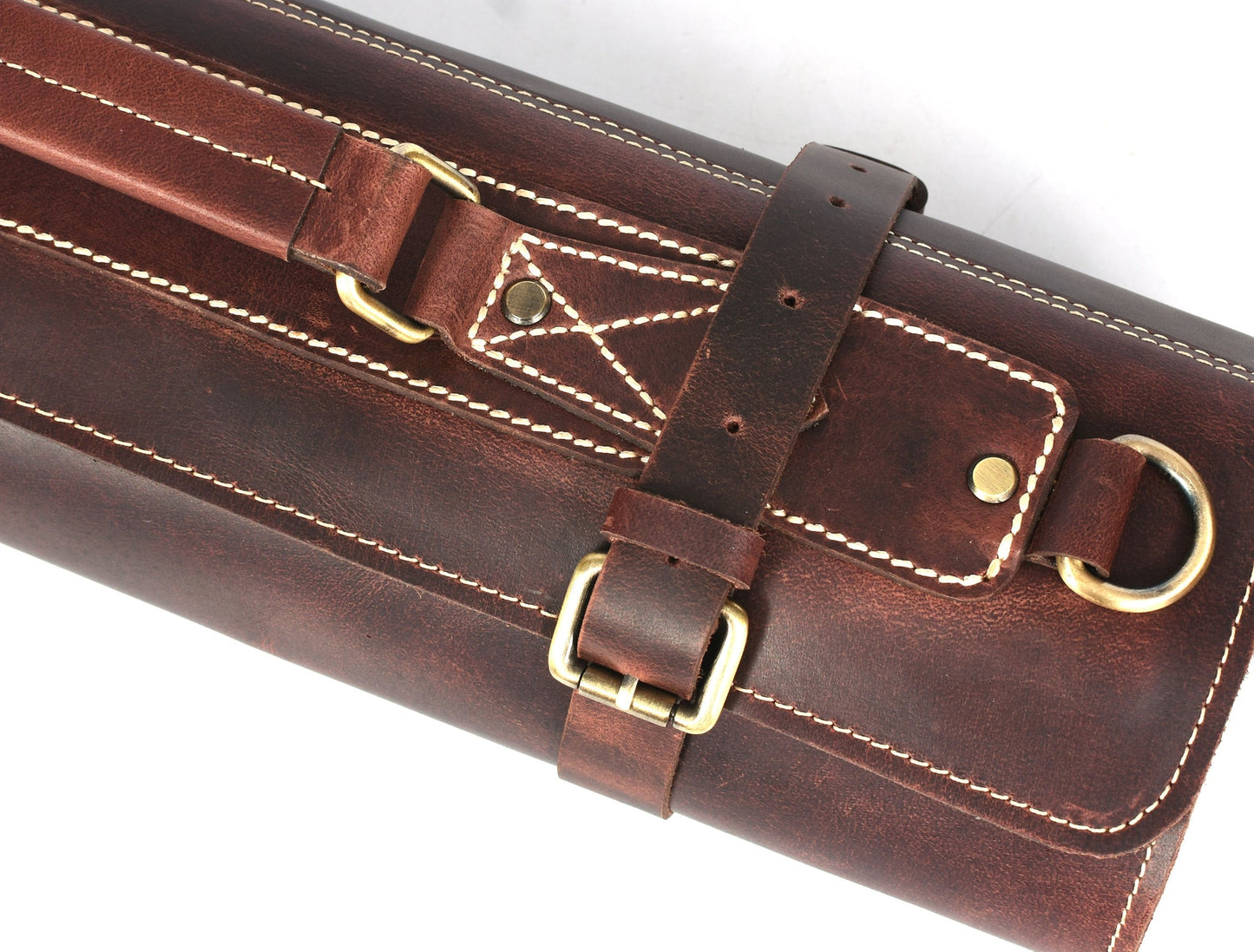 Étui à couteaux de chef en cuir marron noyer - 10 fentes
